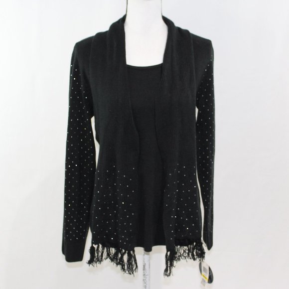 Karen Scott Sweaters - Karen Scott Black Sequined Sweater with‎ Scarf NWT